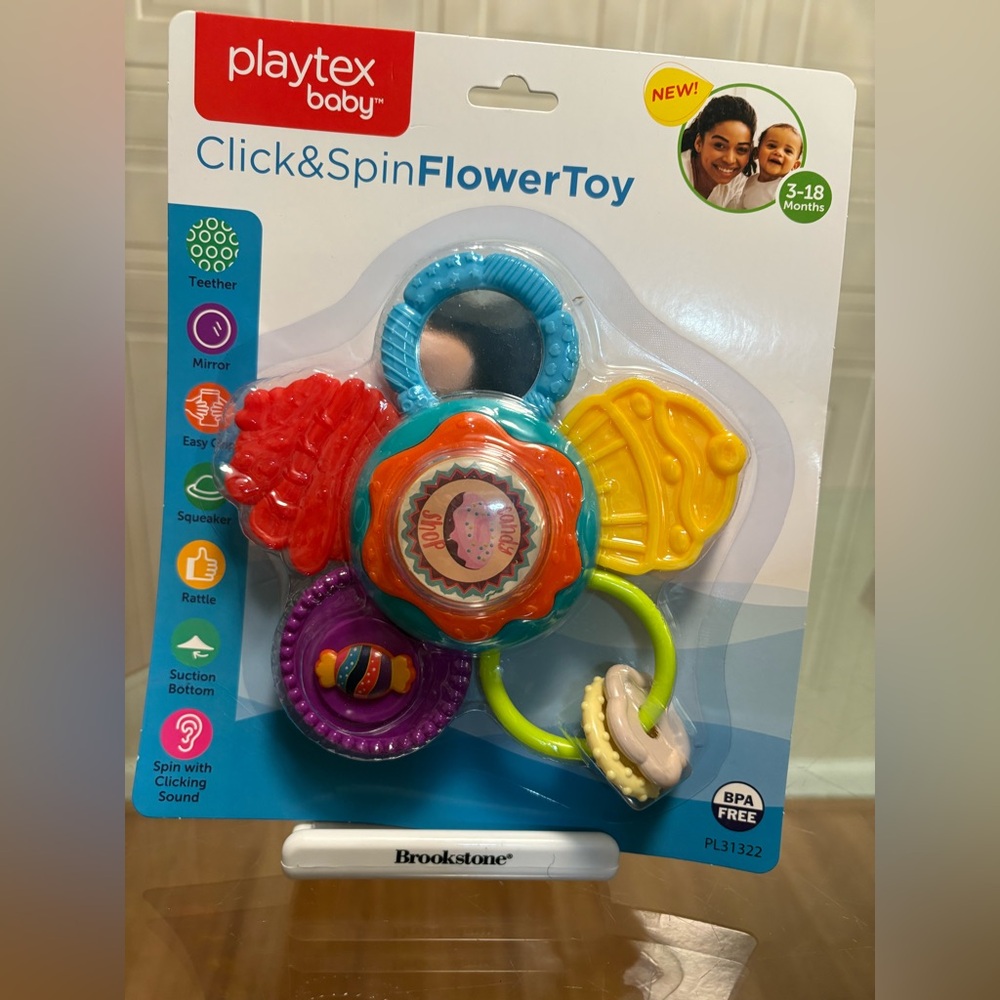 Playtex Multicolor Baby 4-18 Months Click Spin Flower Toy Teether Mirror Rattle